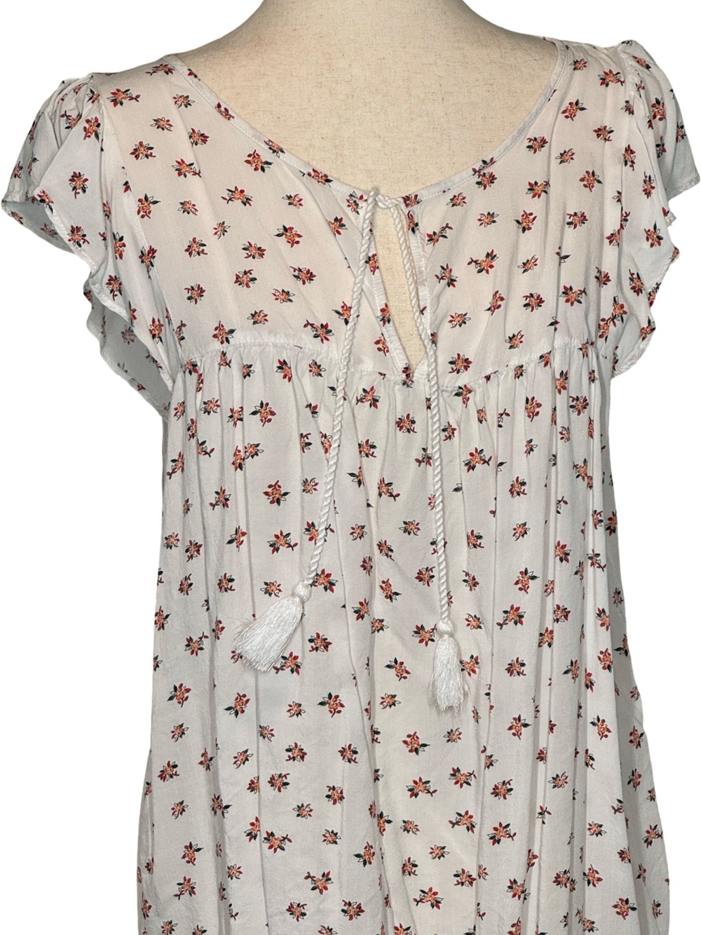 LOFT White Floral Tie-Front Peasant Tunic women’s SZ L